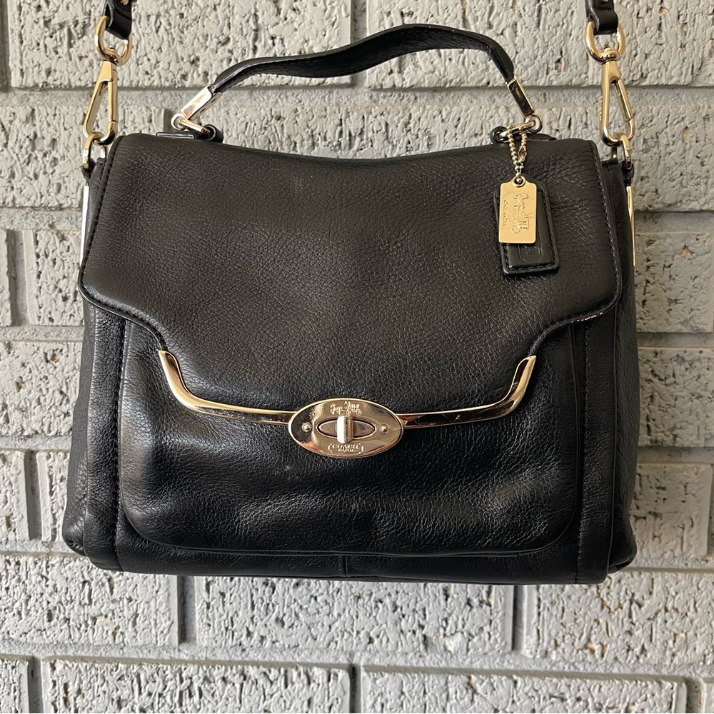 Coach Madison Small Sadie Leather Flap Satchel Bag Black Gold 26624 - Picture 3 of 9
